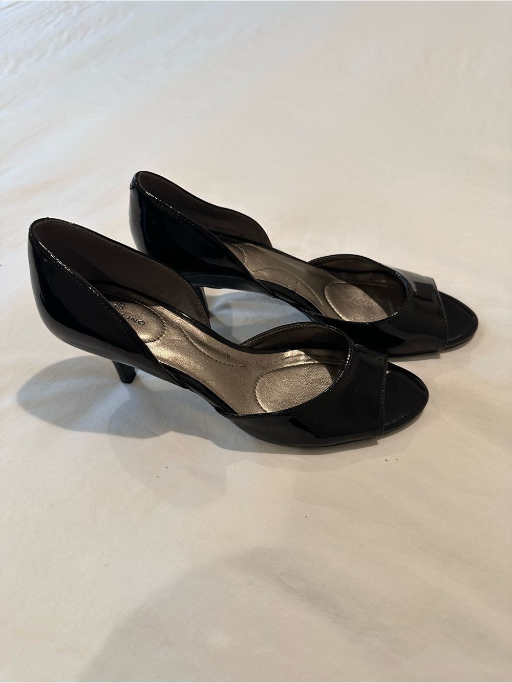 Bandolino Black Patent Peep-Toe Kitten Heels